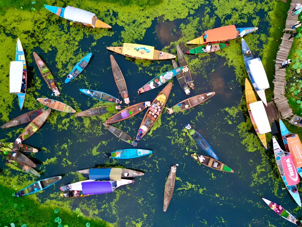 the floating market in Dal Lake with kashmir tour package